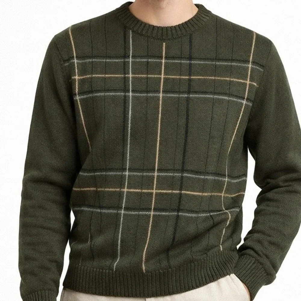VTG Oscar De La Renta Windowpane Plaid Knit Sweater Indie Grandpa Core Old Money